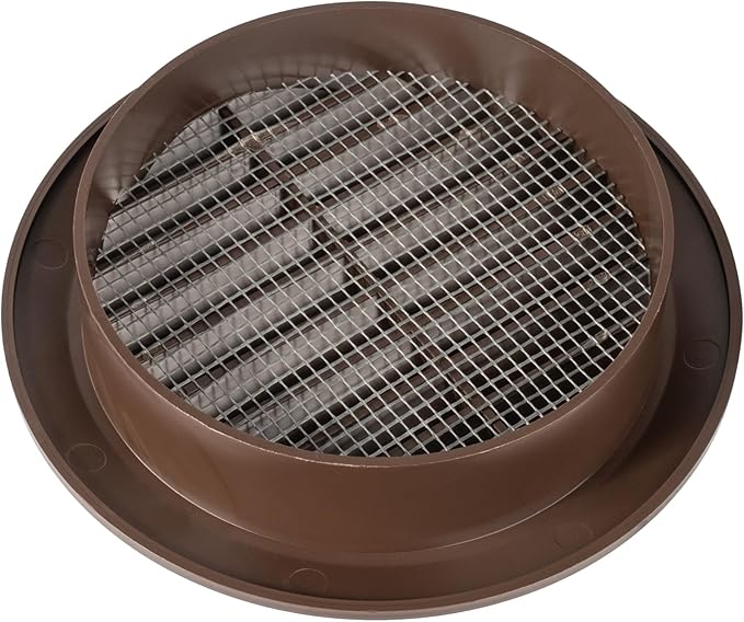 Brown 4" Inch Round Ventilation Grille with Insect mesh. (Duct 4Ø / Grille 5Ø) Ventilation Applications. Indoor and Outdoor Vent Cover. Available 3 Sizes / 4 Colors.