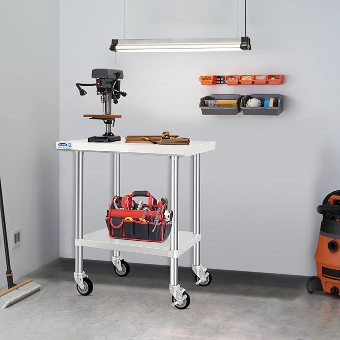 HARDURA Stainless Steel Table with Wheels 24 x 36 Inches Kitchen Prep Table Heavy Duty Stainless Steel Workbench with Aluminium Corner Undershelf NSF 304 Metel Table for Commercial Restaurant