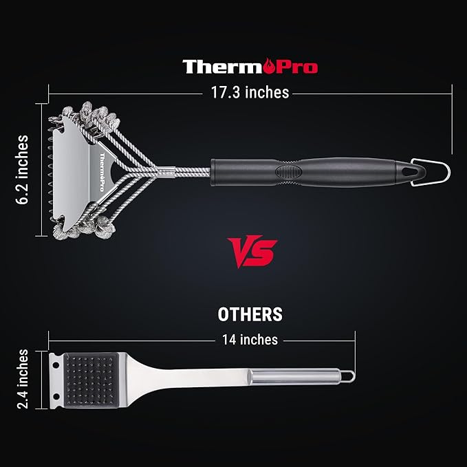 ThermoPro BBQ Grill Brush with Wide Scraper, Bristle-Free Stainless Steel Grilling Cleaner, Safe All-Grate Cleaner Kit, Perfect for BBQ Grill Cleaning Accessory