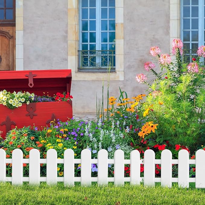 Housoutil 6Pcs Plastic Yard Fence Garden Edging Decorative Picket Fence for Indoor Outdoor Courtyard Lawn Border 50Cm Length X 13Cm Height Small Partition for Patio Garden Decor