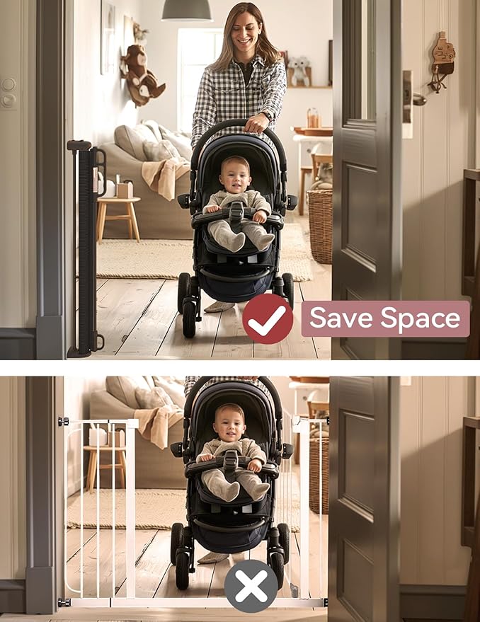 Retractable Baby Gate, Momcozy Extra Wide Mesh Baby Gates for Stairs, 41" Tall, Extends to 71" Wide, Black, Pet Dog Gate for Doorways, Stairs, Hallways, Indoor/Outdoor