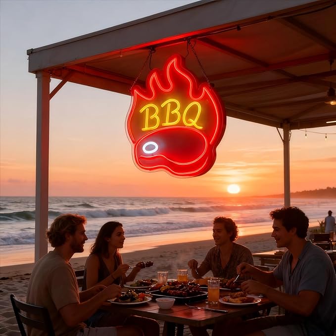 BBQ Neon Signs for Backdrop wall decor，Dimmable USB Powered,Barbecue Neon Light Up Home Party restaurant Grill Beer Bar Decoration Lights, Bright LED bbq sign (14.8"*12.2"in)