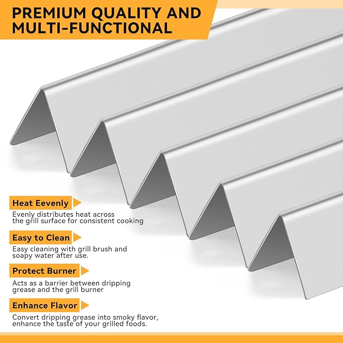 17.5 Inch Stainless Steel Flavorizer Bars for Weber Genesis 300 Gas Grills with Front-Mounted Knobs, for Genesis E310, E320, E330, S310, S320, S330, Replacement for Genesis Grill Parts 7620, 5 PCS