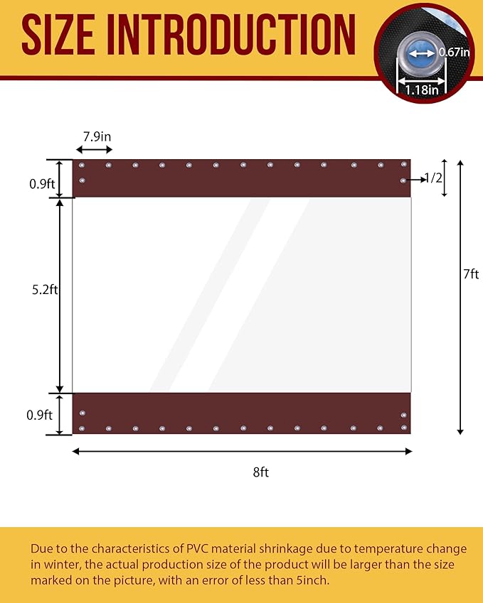 FoundGo 7'Hx8'W Vinyl Curtains for Patio,19oz Outdoor Clear Vinyl Patio Enclosure,Heavy Duty Clear Tarps Waterproof Vinyl Tarp with Grommets for Pergola, Porch,Gazebos,Balcony,-4℉ Cold Resistant