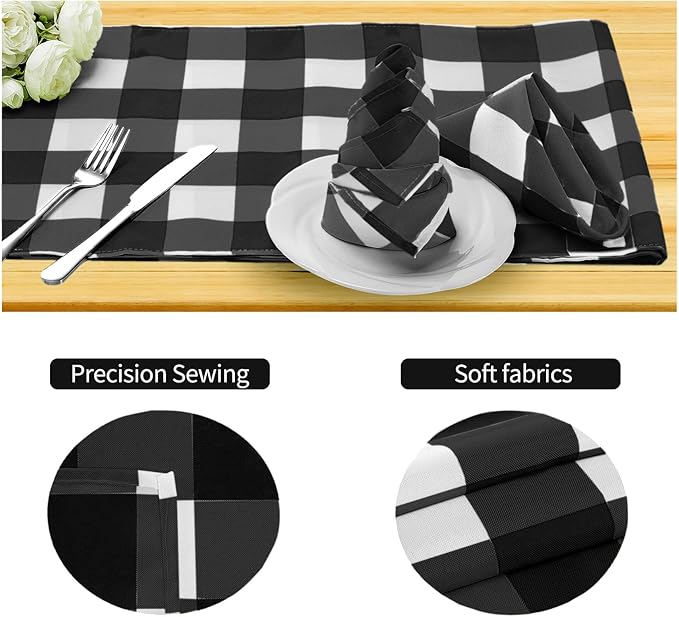 Buffalo Plaid Table Napkins Set of 25 Checkered Cloth Napkins 17x17 inch Washable Dinner Gingham Pattern Napkins Soft Napkins for Wedding Party Dining Banquet(Black and White)