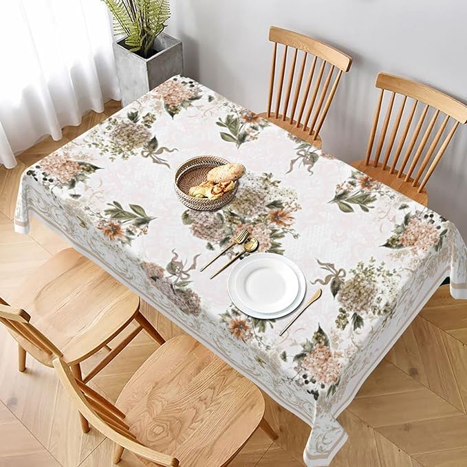 Worltoldb Retro Vintage Hydrangea Tablecloths Polyester Table Cloth for Kitchen Dinning Table Washable Table Cover for Parties Wedding Picnic
