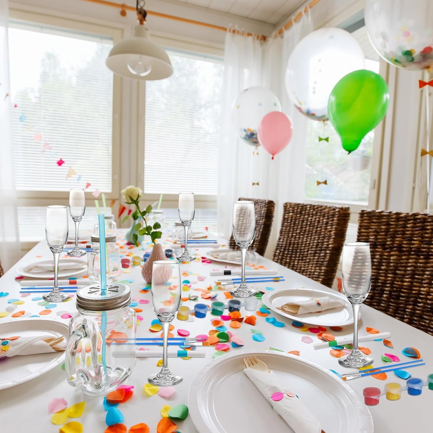 6 Sets Paint Your Own Wine Glass Set with 12 Markers, 2 Outliners, 36 Acrylic Paint Strips, 12 Brushes and 6 Palette for Adults, Ladies Night or Couple