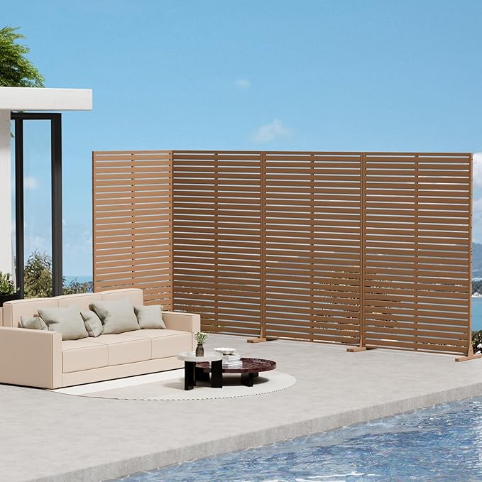 Privacy Fence Screen with Stand 6 Panel 72" H×47" W HDPE Decorative Panels with Steel Poles and Stand, Air Conditioner Fence Panels, Privacy Screen for Outdoor Backyard, Balcony, Pool