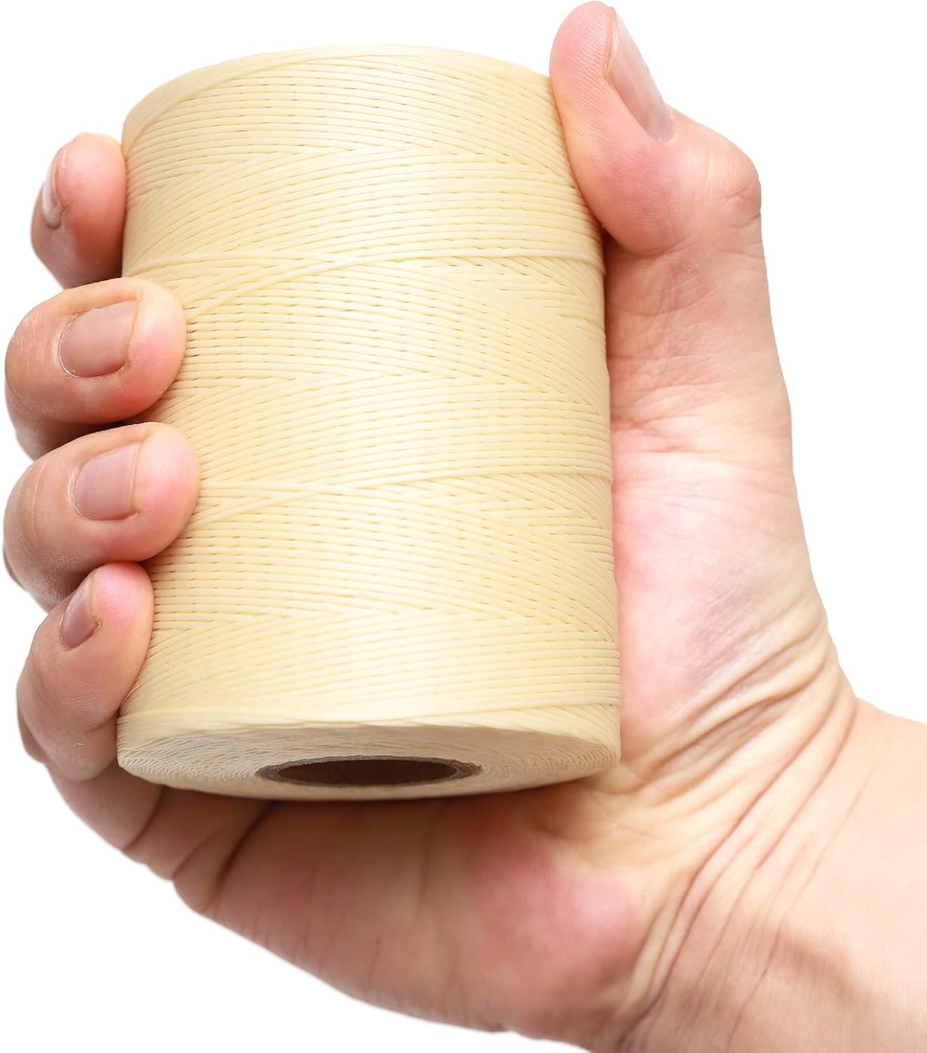 Waxed Thread,852Yards 150D 0.8mm Flat Polyester Wax Thread for Hand Sewing Leather Craft DIY Projects Shoes Repair Book Binding(Beige)