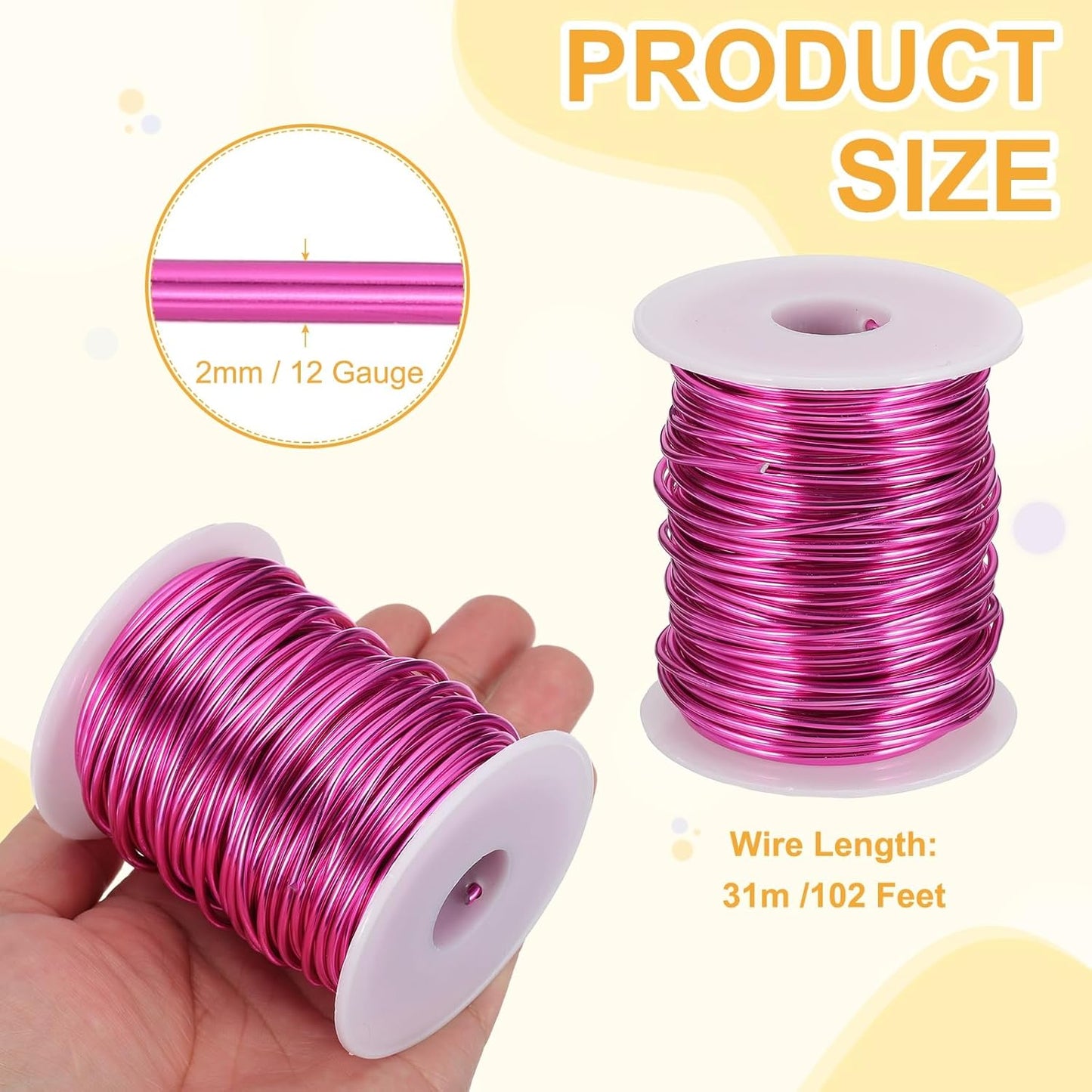 uxcell 12 Gauge / 2mm Anodized Aluminum Wire for Jewelry Craft Making, 102 Feet Bendable Flexible Wire for DIY Home Decor Gardening Sculpture, Rose Red