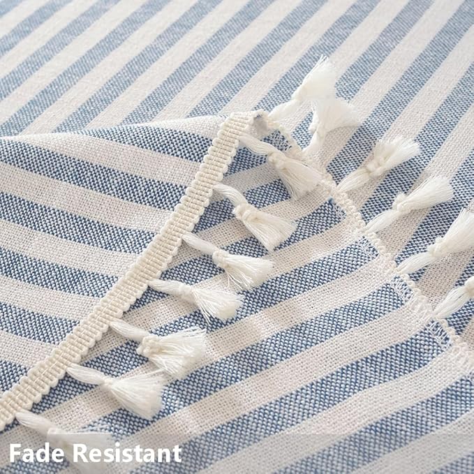 TruDelve 70 Inch Round Tablecloth Blue and White Striped Cloth Tablecloths Circle Fabric Outdoor Tablecloths for Round Tables (Blue,70",Round)