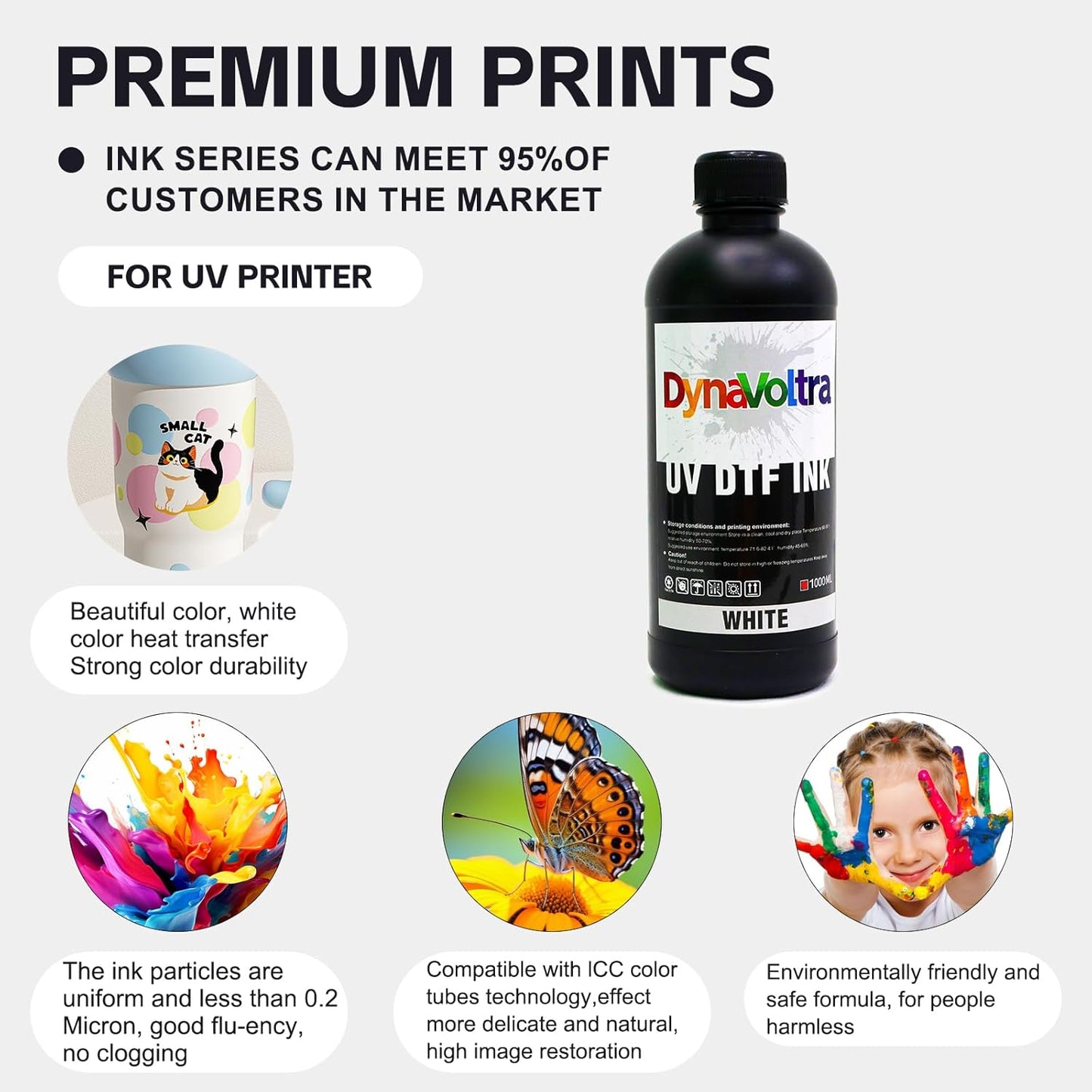 1000ML White UV DTF Ink for UV DTF Printer – Compatible with Ep XP600 TX800 i3200 L805 1390 DX5 DX6 DX7 i1600 DX10 – Fast-Drying, Opaque Direct to Film Ink for Sticker Printing (White)