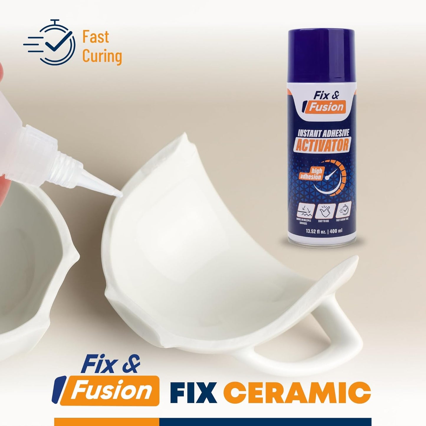 FIX & FUSION Activator Spray (13.5 Fl Oz), Instant Cure Accelerator for Cyanoacrylate (CA) Super Glue for Wood, Plastic, Rubber, Granite, and DIY & Professional, Accelerates Bonding Strength, (6 Pack)