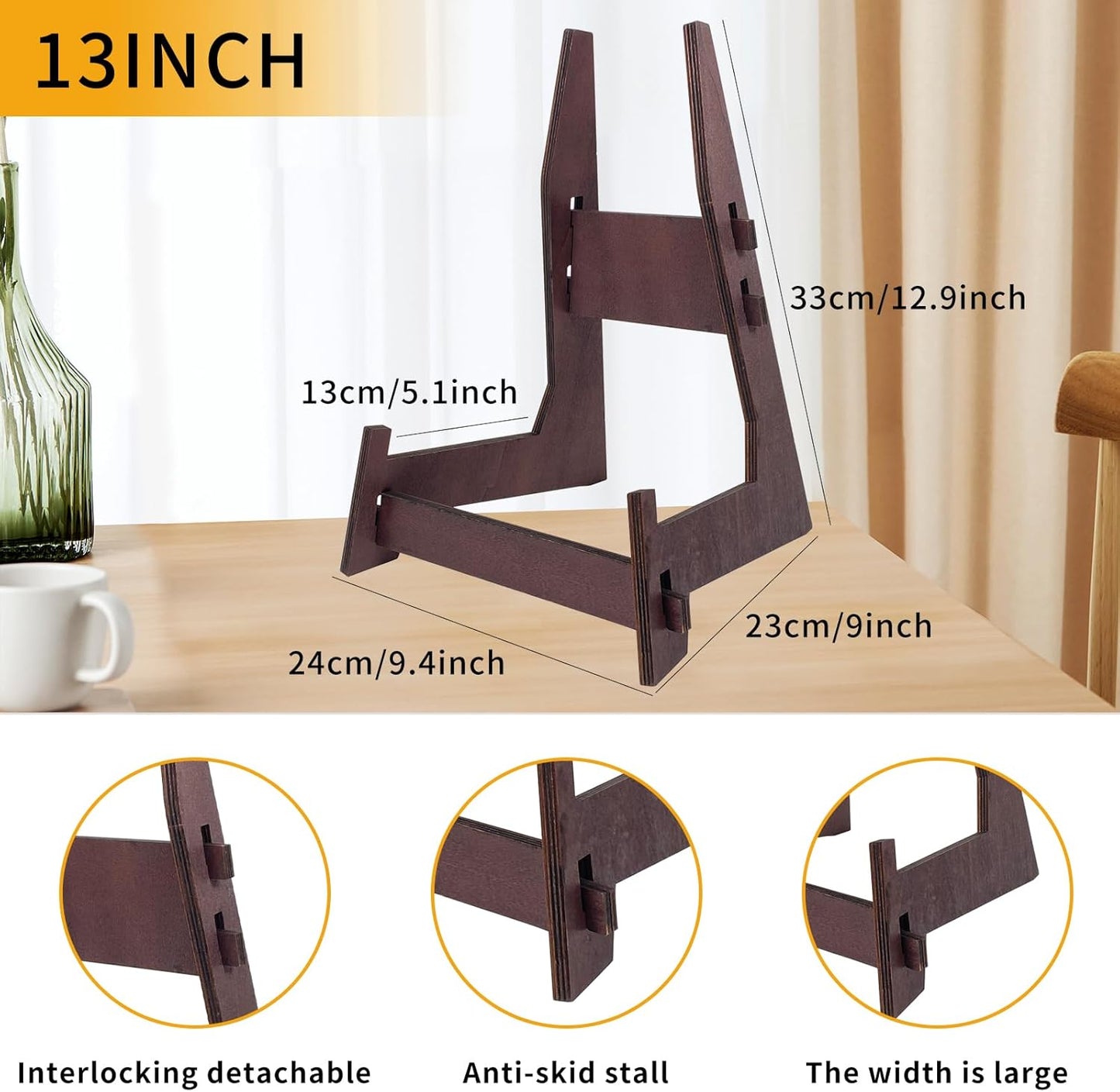 1 Pack 13 Inch Plate Stand, Wooden Display Stand Plate Stands for Display Decorative Picture Frame Stand, Easel Display Stand,Book Display Stand, Plate Holder Display Stand (13 Inch-1PCS)