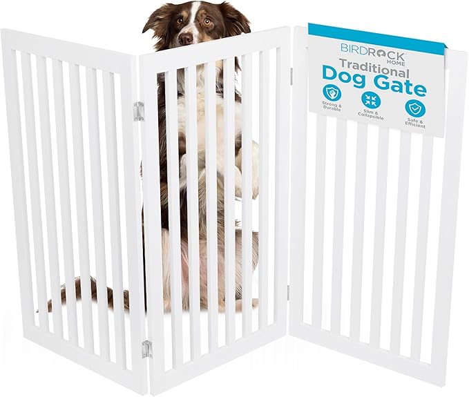INTERNET'S BEST Dog Gate Indoor Freestanding Pet Barrier, Folding Wood Dog Fence, Extra Wide Doorway Puppy Gate, Indoor Animal Privacy Panel, Wooden Cat Fence - 3 Panel - 36", White
