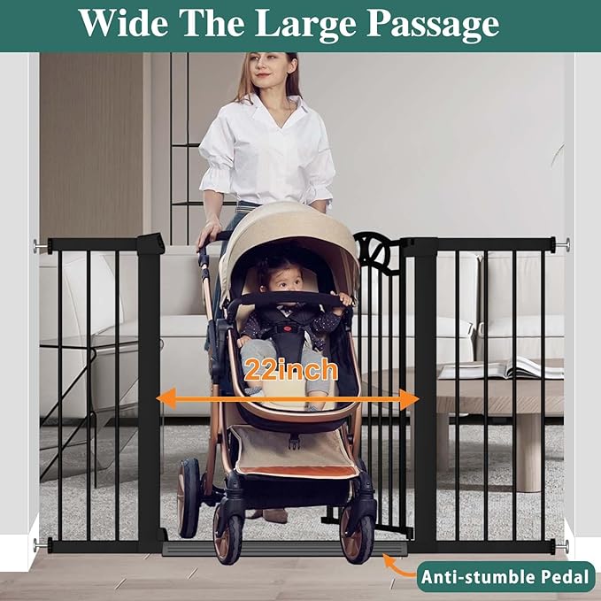 Fairy Baby 68.2"-70.8" Extra Wide Baby Gate with Door, 69 70 Inches Walk THR Baby Gates for Stairs Pressure Mounted no Drill, Indoor Tension Metal Child Pet Dog Safety Gate for Kids, Black