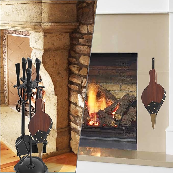 Gtongoko Fireplace Bellows 19" x 7.5" Large Fire Bellow for Indoor Outdoor Camping BBQ Wood Air Blower Hand Bellow Pump Pit Barbeque Fire Tools Accessories with Hanging Strap, Brown