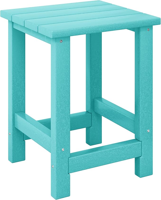Costaelm Kids Outdoor Side Table, Small Patio HDPE Adirondack Square Table, Porch End Table for Outside Pool Garden, Turquoise