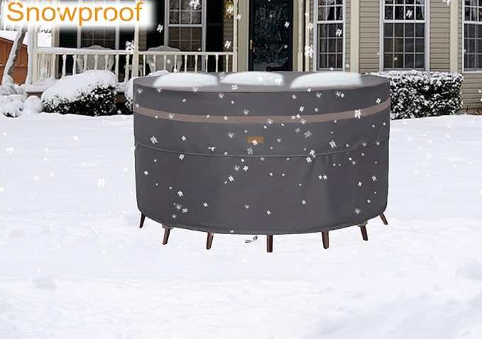 Fire Pit Cover 600D Heavy Duty Waterproof Fabric With PVC Coating Round 48" Dia x 28" H Dark Grey Fits 44-47 inch Fire Pit Table Fade Resistant Outdoor Firepit Cover