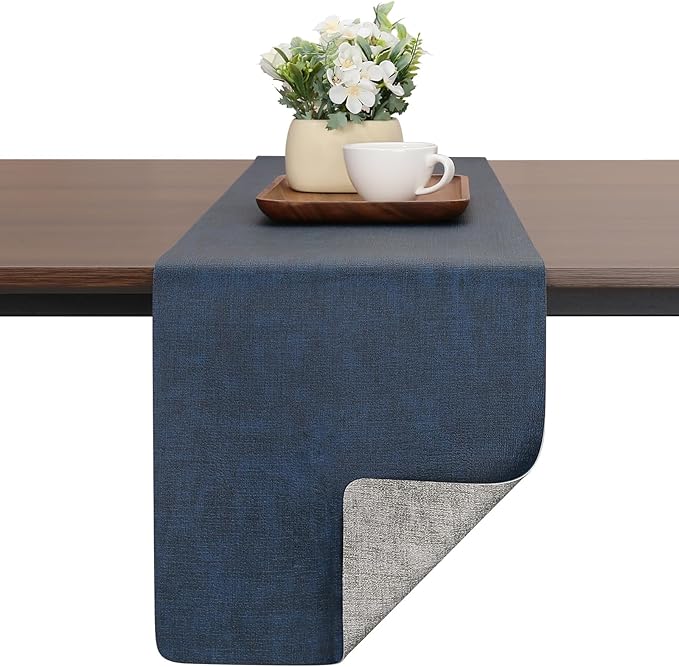 Table Runners 72 Inches Long, Dual-Sided Faux Leather Farmhouse Table Runner Waterproof Heatproof Non-Slip for Living Room Party Home Decor Holiday Decorations(Gray Blue, 15 x 72 Inch)