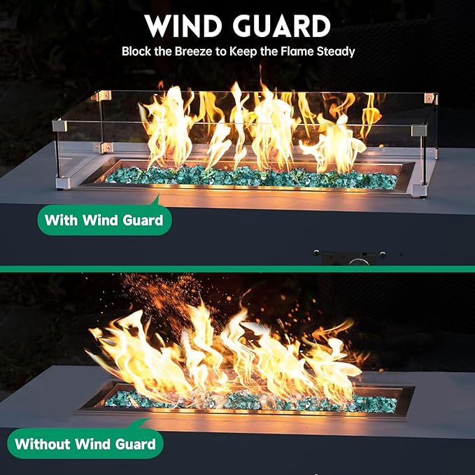 Fire Pit Wind Guard, 31" x 12" Square Tempered Glass Wind Shield for Firepit & Fire Table, Thick Glass and Easy Installation with Included Tools, Airflow Management for Stable Flame