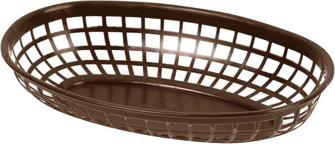TrueCraftware- 9-3/8" Oval Fast Food Basket Brown Plastic Set of 12- Fry Fast Food Reusable Foodservice Restaurant Diner Tray Plates Restaurant Deli Serving Chicken Burgers Sandwiches & Fries