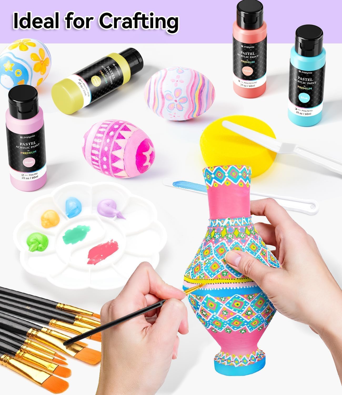 52 PCS Pastel Acrylic Paint Set with 12 Brushes, 2 Knives & Palette, 36 Colors (2oz/60ml) Art Craft Paint for Adults Kids Artists Beginners, Halloween Pumpkin Canvas Ceramic Rock Painting Kit