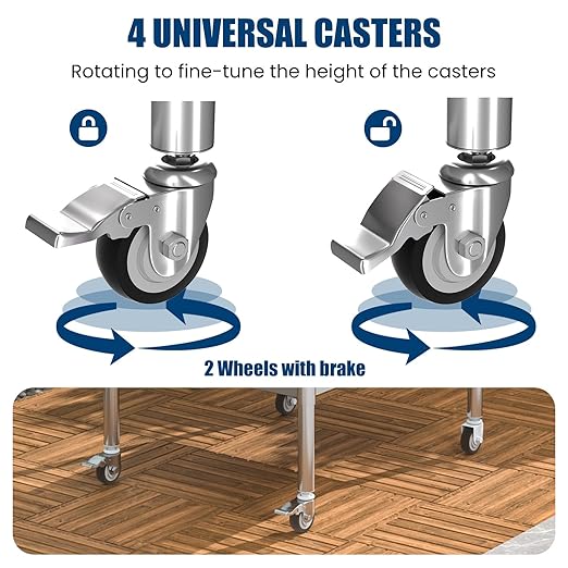 Stainless Steel Work Table with Wheels, 14x30 Inch NSF Food Prep Table with Backsplash & Adjustable Undershelf for Commercial Kitchen, Restaurant, Garage