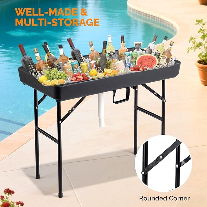 VINGLI 4FT Ice Table, Portasble Cooler Side Table with Removable Skirt, Patio Table, Indoor & Outdoor Bar for Events, Parties and Camping Black