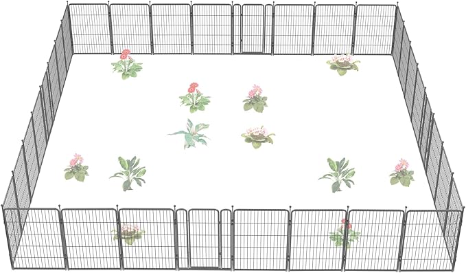 FXW Garden Fence Outdoor for The Yard – 40in(H) x 72.9ft(L) Heavy Duty Metal Animal Barrier for Dog and Rabbit, Decorative Dog Fence, 32 Panels, Silver