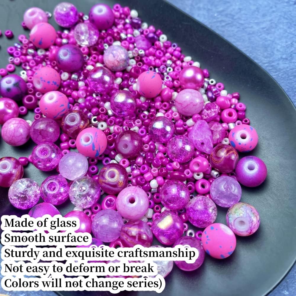 Assorted Glass Resin Beads Multi Size Colors Smooth Cracked Gravel Millet Spacer Beads for Bracelets Necklace Earring DIY Jewelry Making Craft(Rose Red Series)