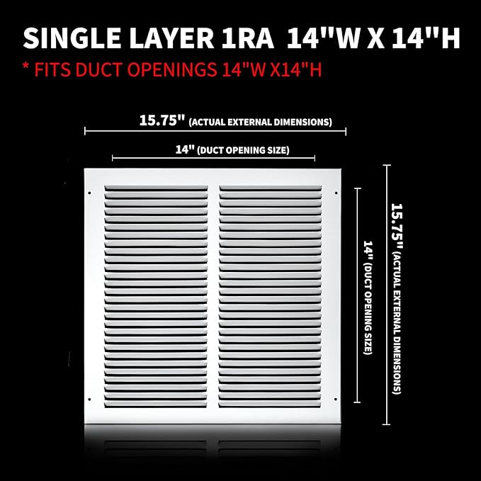 14x14 Return Air Grille(Duct Opening Size),Air Return Vent Cover,Flat Vent Cover,Rejillas De Aire Acondicionado Para Casa,Return Air Grilles,Outer Dimensions:15.75"Wx15.75"H(14"W x 14"H, Duct Opening)