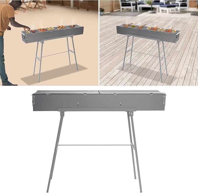 Portable Charcoal Grill, Folding Camping Barbecue Grill, Outdoor Stainless steel Barbecue Grills with Adjustable Air Vents for Outdoor Cooking, Camping, Picnics