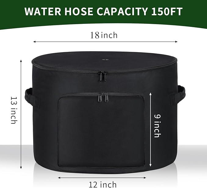 Garden Water Hose Holder Storage Bag Pot，Water Hose Hider，Holds 150 ft Hose ,Bottom With Drain Holes，Patio and Indoor-Black