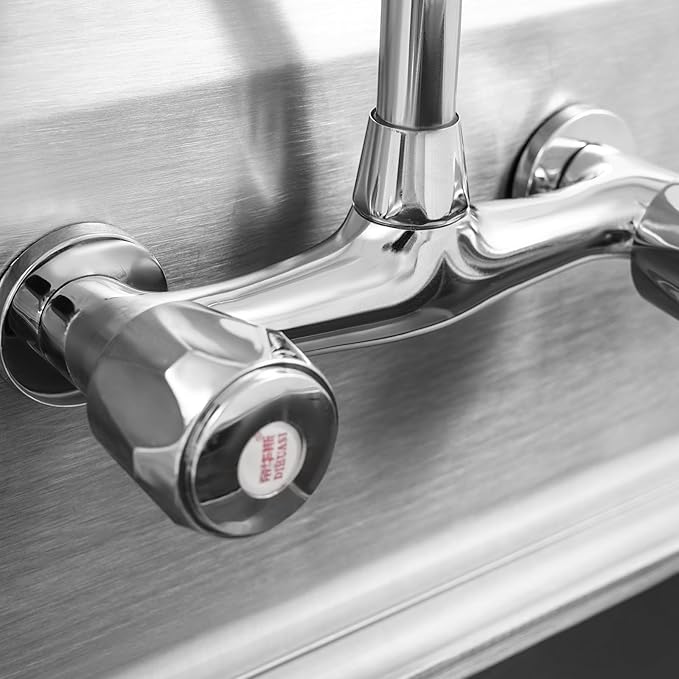 Commercial Sink with Cold & Hot Faucet, Freestanding Single Bowl Kitchen Utility Sink Stainless Steel Outdoor for Home Hotel Garage Garden Bar Restaurant (24X24X41in)