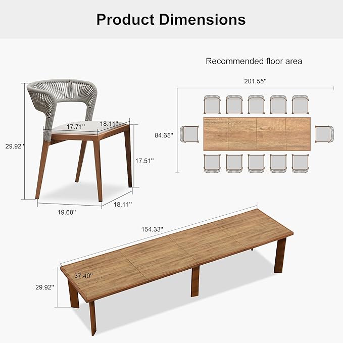 PURPLE LEAF 13 Pieces Large Outdoor Dining Set Patio Table and Chairs Set Aluminum Rattan Wicker Patio Furniture Set for Lawn Porch Deck Brown