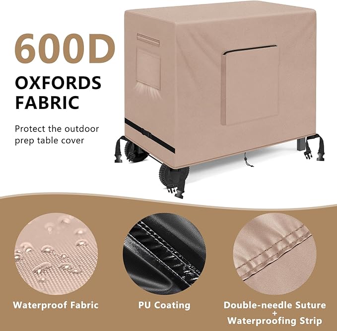 Kovshuiwe Outdoor Dining Cart Cover - Heavy Duty Waterproof Cover for Royal Gourmet Cart Flattop Worktable PC3401S & PC3401B, Compatible with 52 inch Outdoor Utility Cart-52 x 22 x 36 Inch, Khaki