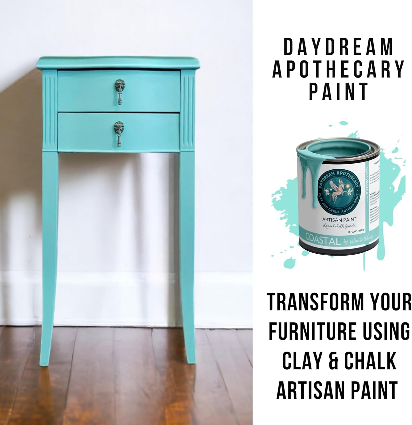 Daydream Apothecary Premium Chalk Style Paint for Furniture, Home Décor, Wood, DIY Interior Projects, Quick Dry, No Prep or Prime Needed, Matte Aqua - 16oz