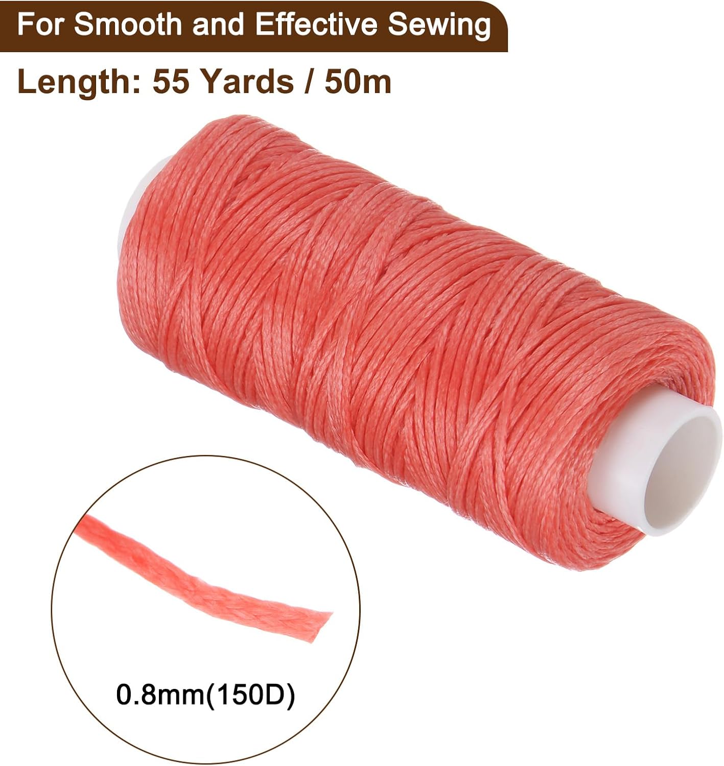 uxcell Leather Sewing Waxed Thread, 55 Yards / 50m 0.8mm 150D Flat Polyester All-Purpose Threads for Leather Crafts, Bookbinding, Dark Pink