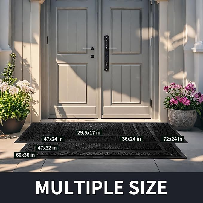 Yimobra Large Door Mat Outside Entrance 36x24, Waterproof Heavy Duty Outdoor Mats for Front Door, Non Slip Rubber Entry Mat for Garage Patio Indoor, Easy Clean, Black