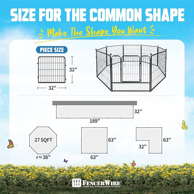 Fencer Wire Decorative Wire Fence, Panel Decor, Heavy Duty Iron Landscape Patio Flower Bed Animal Barrier Border Edging Section, Foldable Garden Fence for Yard for Dog Outdoor, 32 Inch x 21 FT