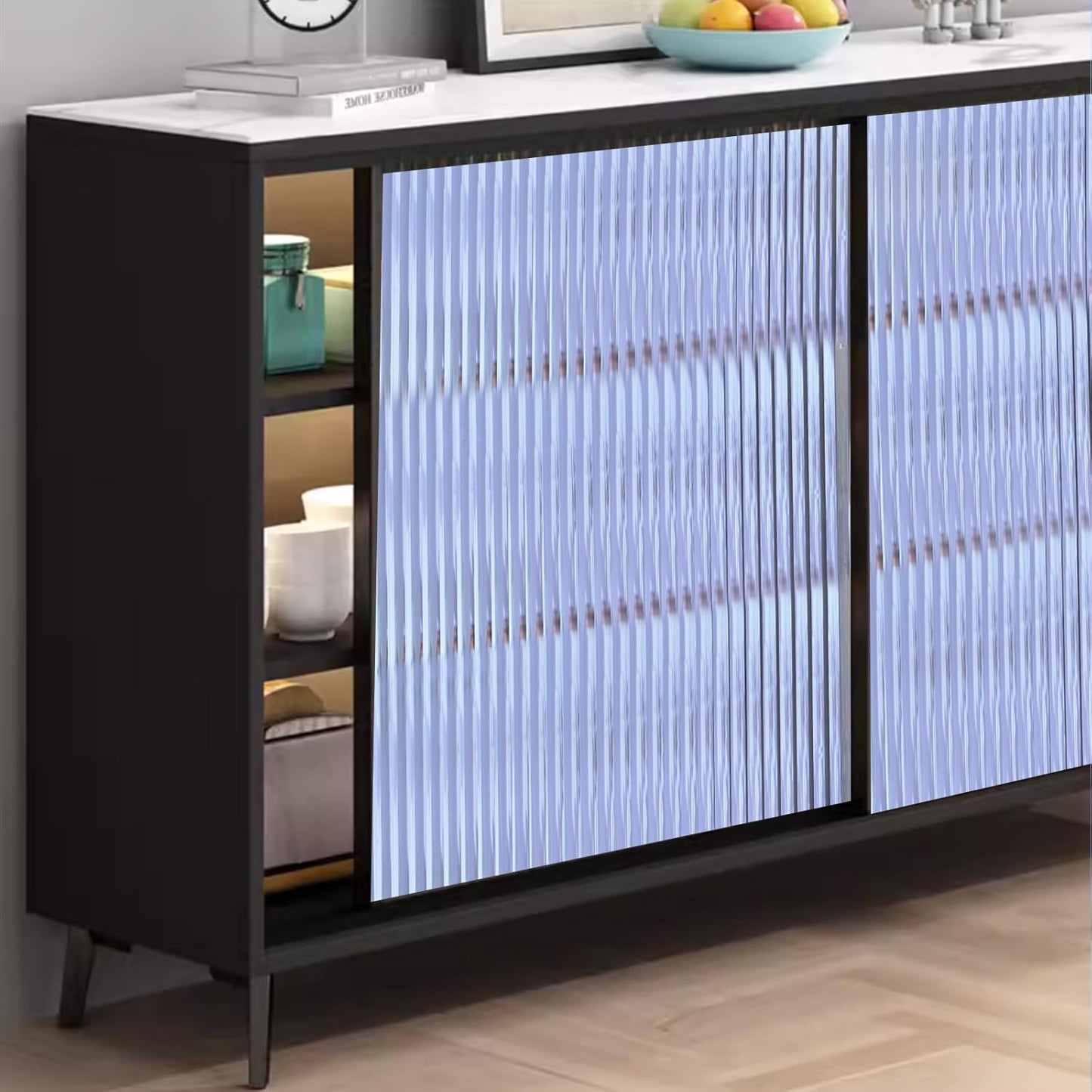 Beautyhero Window Privacy Film, Frosted Reeded Glass Cling, 3D Decorative Coverings with UV Blocking, Adhesive Stickers for Bathroom Doors Cabinet