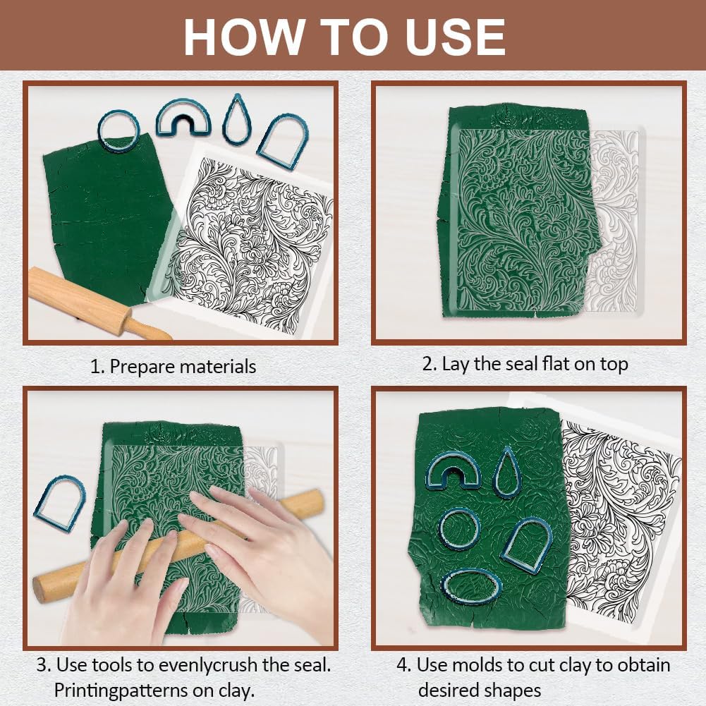 CHGCRAFT Clay Texture Mat Retro Floral Clay Texture Sheets Silicone Polymer Stamp Sheet Modeling Pattern Pad for Polymer Pattern Making Earrings Jewelry 5.5x5.5inch