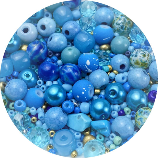 Assorted Glass Resin Beads Multi Size Colors Smooth Cracked Gravel Millet Spacer Beads for Bracelets Necklace Earring DIY Jewelry Making Craft(Lake Blue Series)