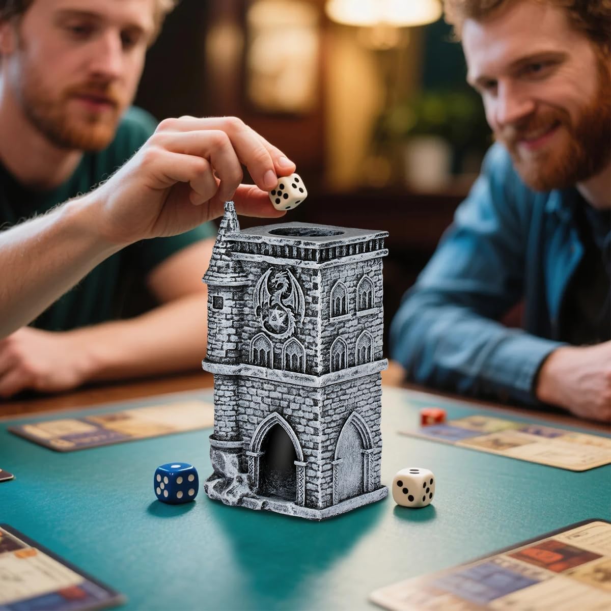 D&D Castle Dice Tower for All Dice Sizes, 3D Resin Rolling Trays, Fantasy Tabletop Game Accessories, Dragon Dice Tower Portable, Perfect for DND RPG, Gifts for Player (Dice Not Included)