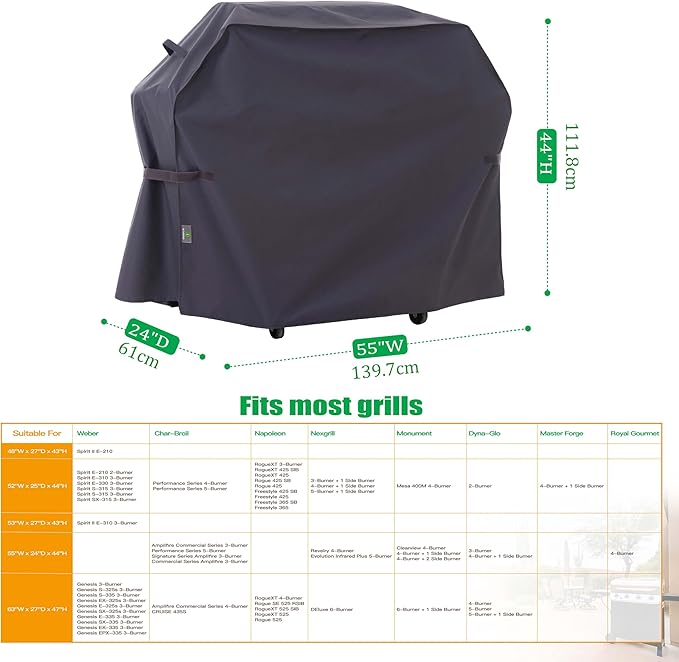 F&J Outdoors BBQ Cover, Waterproof Anti-UV for 3-4-5 Burner Liquid Propane Gas Grill, 55Wx24Dx44H in