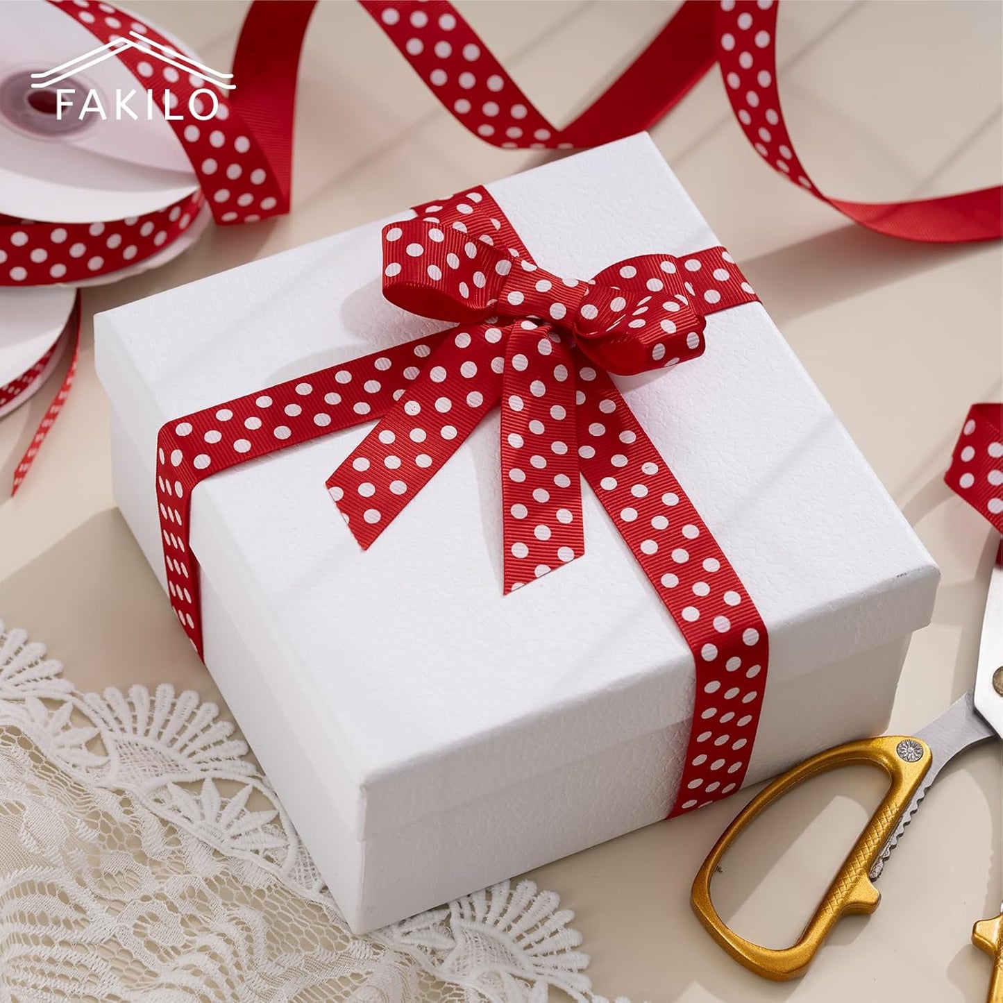 Polka Dot Grosgrain Ribbon 5/8 Inch, 25 Yards Spool Red and White Dot Craft Ribbon for Christmas Gift Wrapping DIY Crafts Hair Bows Sewing Wedding Party Decor and Home Decoration