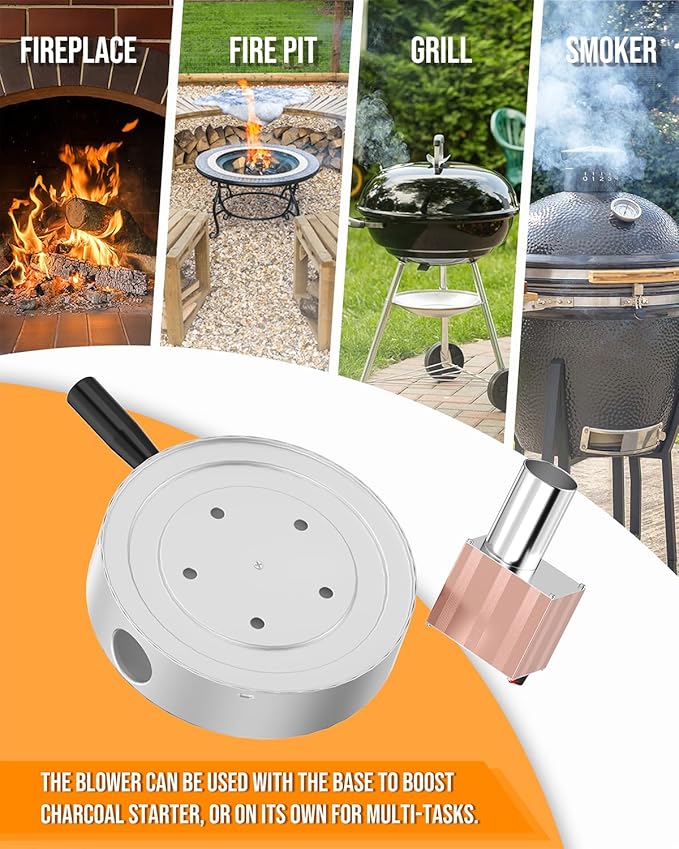 Charcoal Chimney Booster-Charcoal Starter Base & Coal Burner Blower, 10-Minute Rapid Ignition, Outdoor BBQ Accessories for Kingsford, Weber and Other Grill Chimney Charcoal Starter-Ideal Grilling Gift