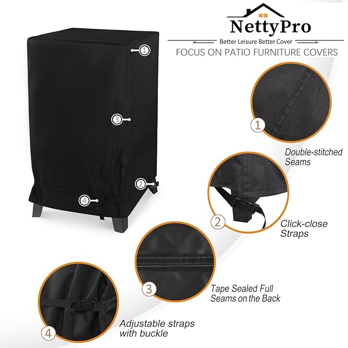 NetttyPro Smoker Cover for Outside Electric Masterbuilt Smoker 30 inch, Outdoor Waterproof Heavy Duty Square Vertical Small Grill Cover, 22" W x 20" D x 35" H, Black