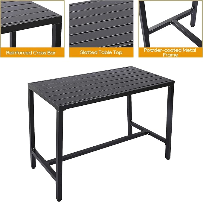 5-Piece Outdoor Patio Bar Set, Bar Height Patio Dining Set, Weather-Resistant Bistro Counter Pub Set with Cushions & Slatted Tabletop for Backyard, Garden, Yard